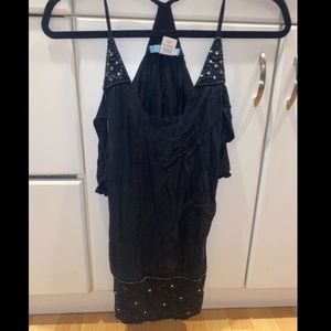 Marciano Y2K Rhinestone Cold Shoulder Black Top Size S